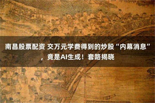 南昌股票配资 交万元学费得到的炒股“内幕消息”，竟是AI生成！套路揭晓